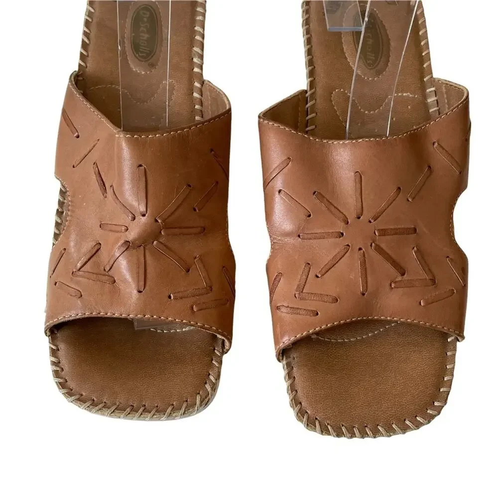Dr. Scholls Sasha Mule Sandal Wedge Platform Chunky Chonk Whipstitch Leather 9